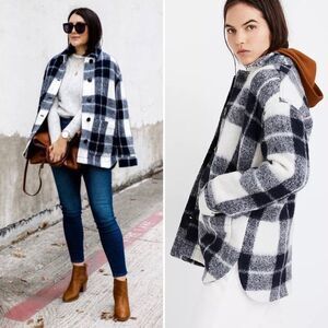 Sz L Madewell Walton Shirt Jacket Shacket in Colleton Plaid Blue/White Boucle